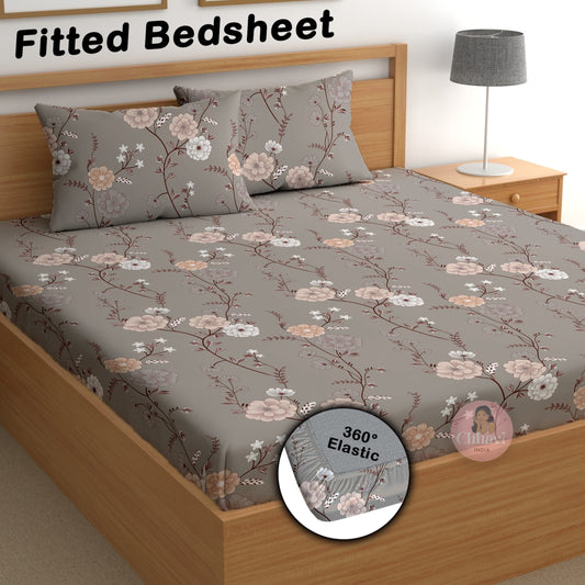 CHHAVI INDIA 180 TC Microfiber Double Fitted  Size Printed Bedsheet