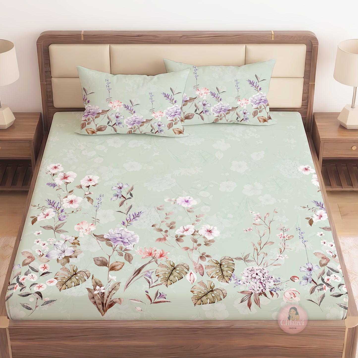 CHHAVI INDIA 210 TC Microfiber Printed King Size Bedsheet With Pillow Covers