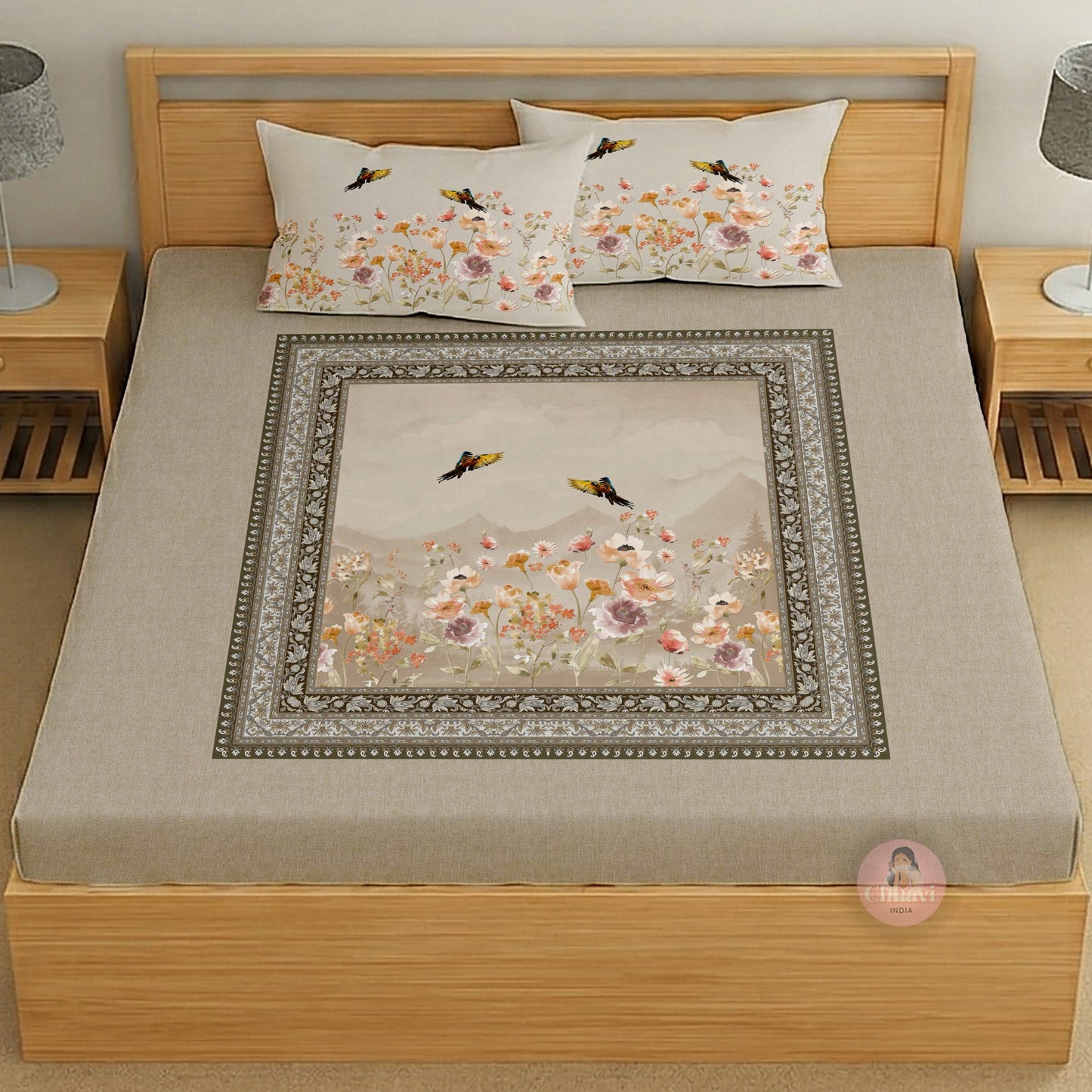 CHHAVI INDIA 210 TC Microfiber Printed King Size Bedsheet With 2 Pillow Covers