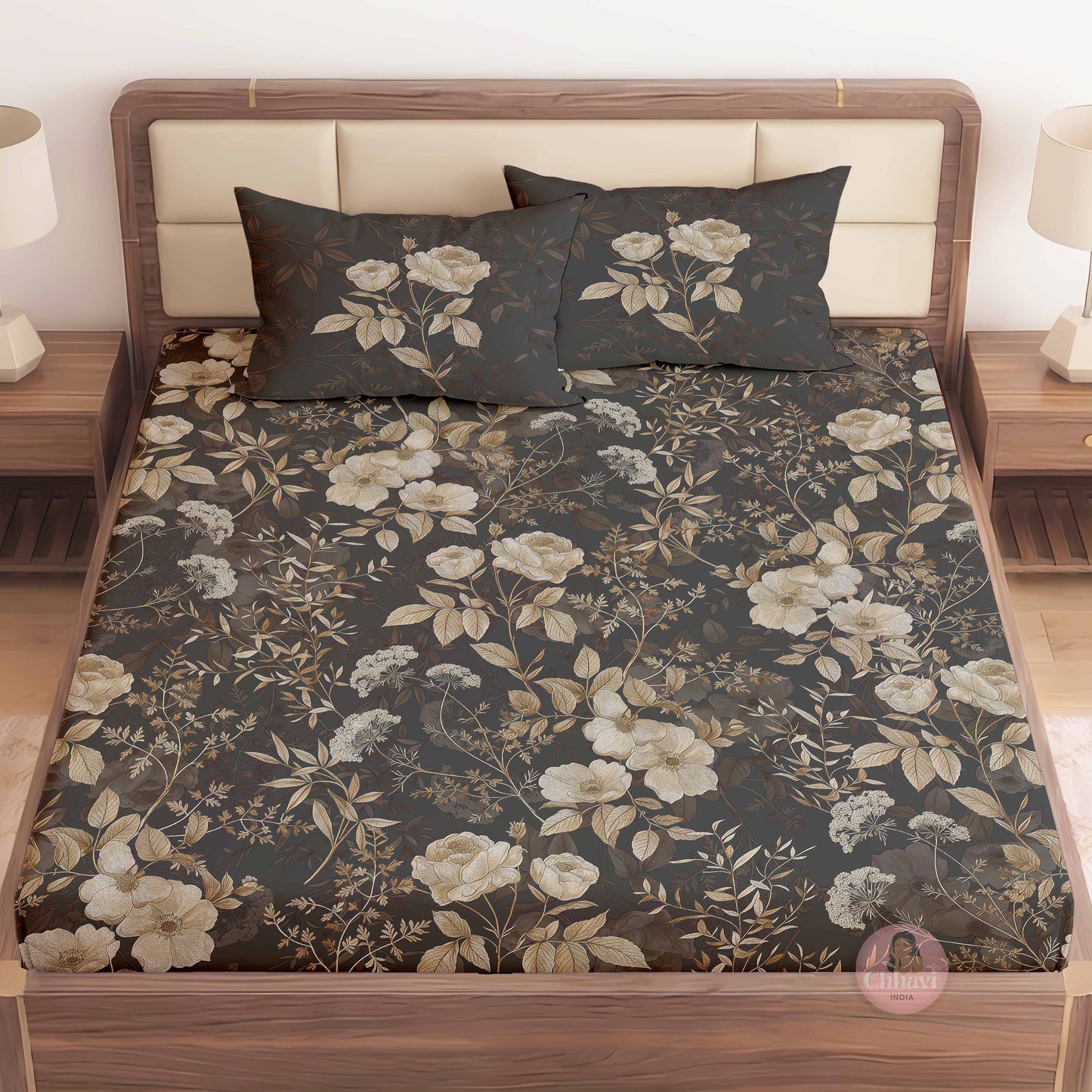 CHHAVI INDIA 210 TC Microfiber Printed King Size Bedsheet With Pillow Covers