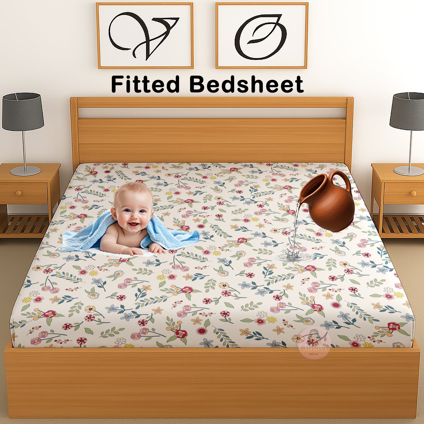 CHHAVI INDIA 210 TC Microfiber Waterproof Printed Fitted (Elastic) Bedsheet