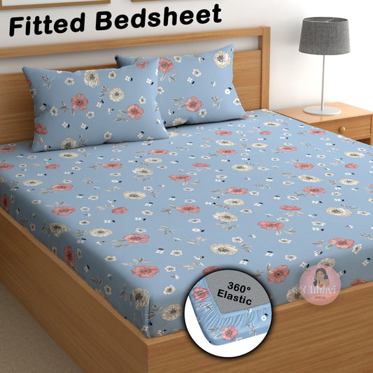 CHHAVI INDIA 180 TC Microfiber Double Fitted  Size Printed Bedsheet