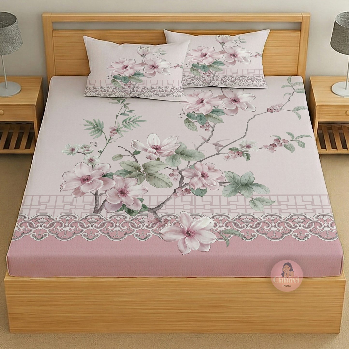 CHHAVI INDIA 210 TC Microfiber Printed King Size Bedsheet With 2 Pillow Covers