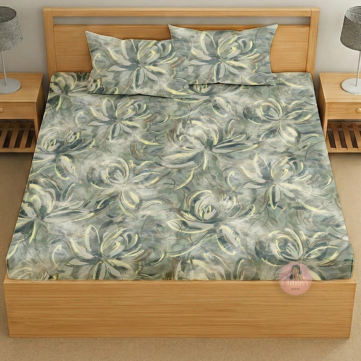 CHHAVI INDIA 210 TC Microfiber Printed King Size Bedsheet With 2 Pillow Covers
