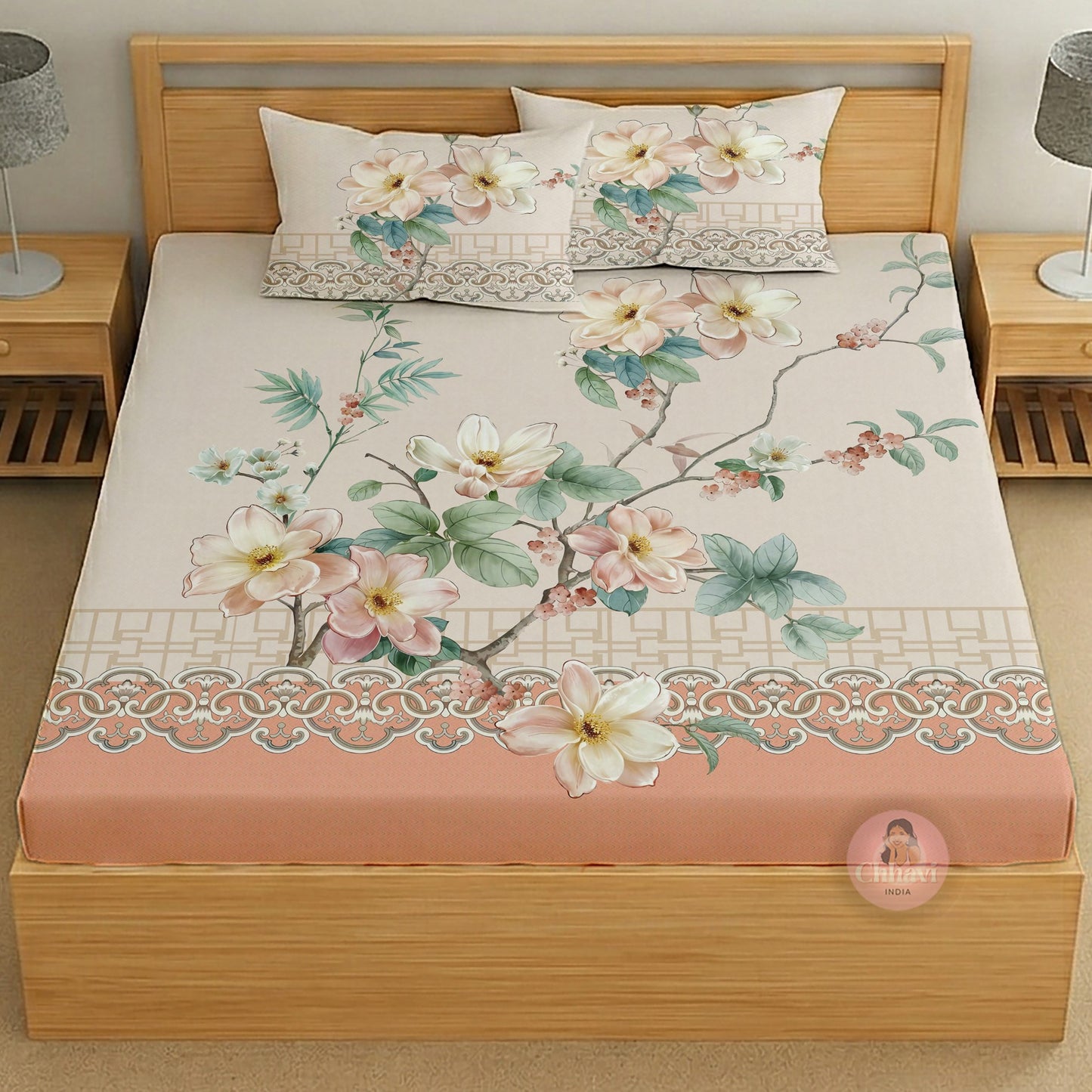 CHHAVI INDIA 210 TC Microfiber Printed King Size Bedsheet With 2 Pillow Covers