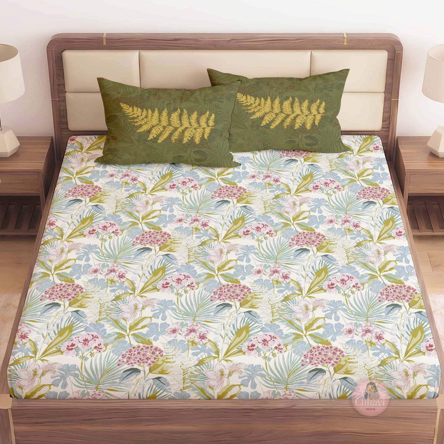 CHHAVI INDIA 210 TC Microfiber Printed King Size Bedsheet With Pillow Covers