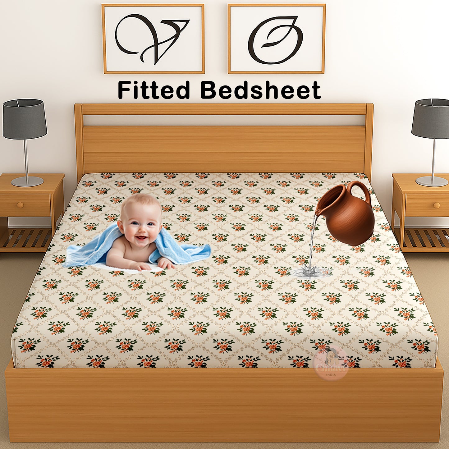 CHHAVI INDIA 210 TC Microfiber Waterproof Printed Fitted (Elastic) Bedsheet