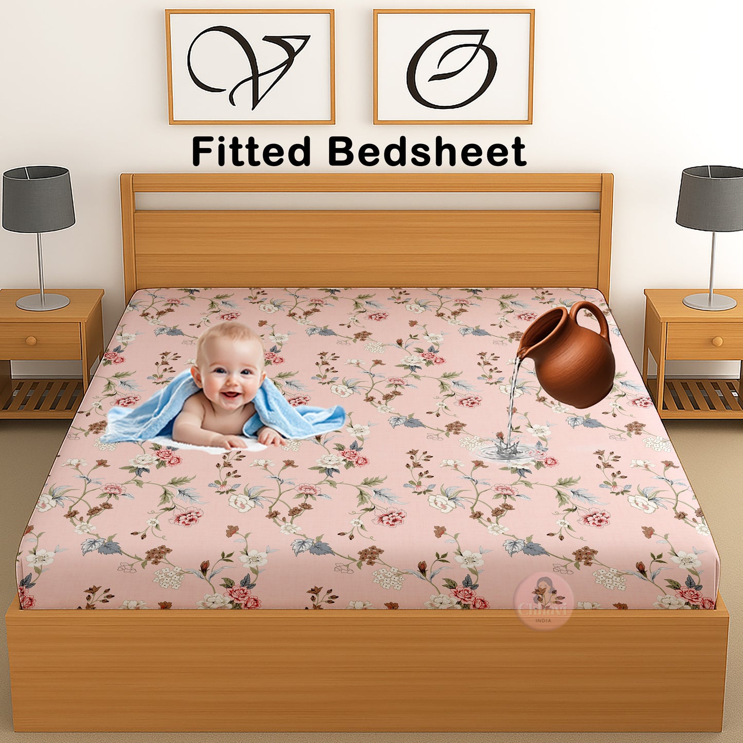 CHHAVI INDIA 210 TC Microfiber Waterproof Printed Fitted (Elastic) Bedsheet
