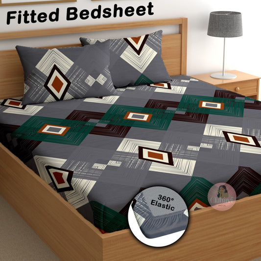 CHHAVI INDIA 180 TC Microfiber Double Fitted  Size Printed Bedsheet