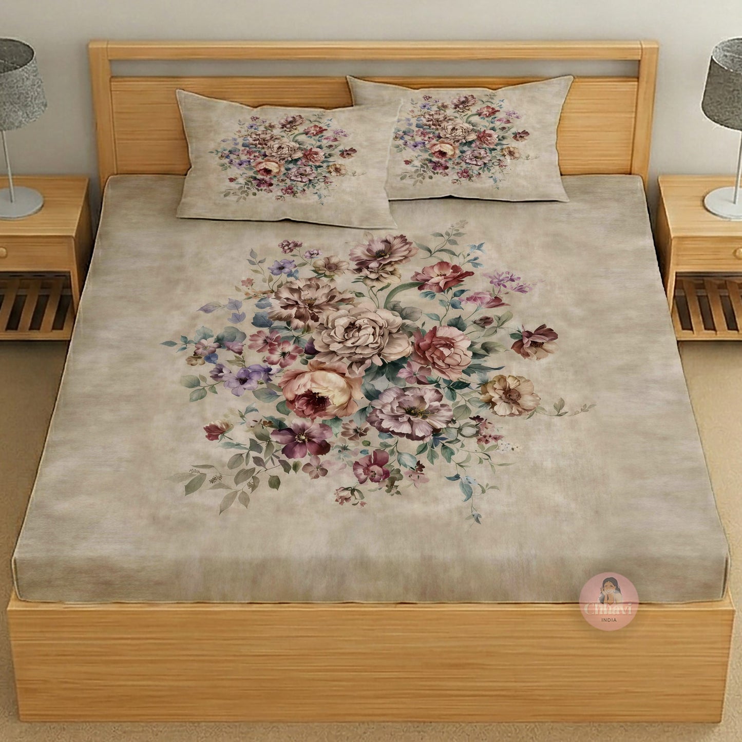 CHHAVI INDIA 210 TC Microfiber Printed King Size Bedsheet With 2 Pillow Covers