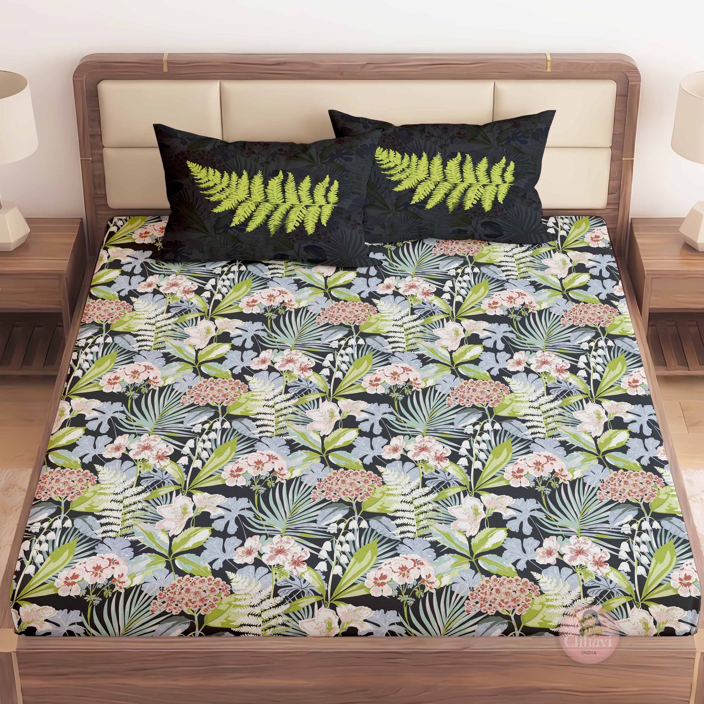 CHHAVI INDIA 210 TC Microfiber Printed King Size Bedsheet With Pillow Covers
