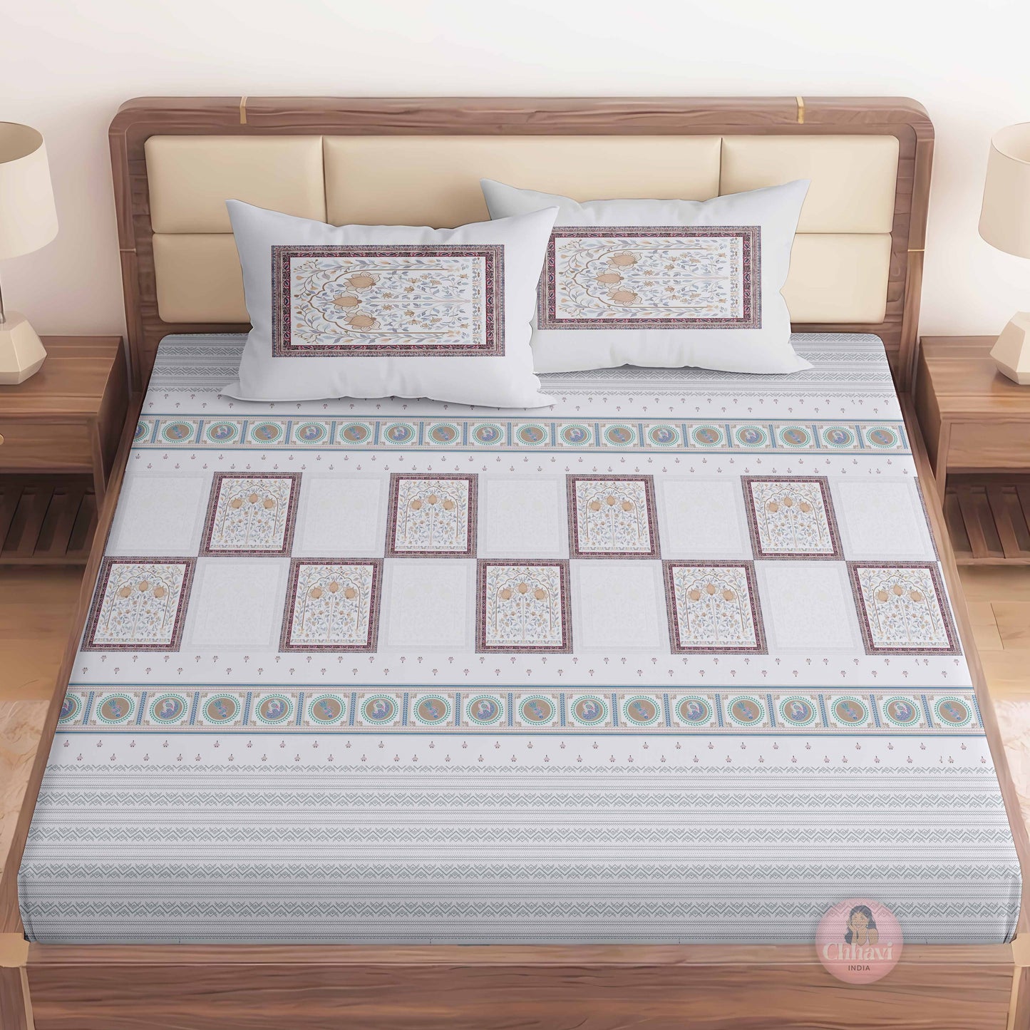 CHHAVI INDIA 210 TC Microfiber Printed King Size Bedsheet With Pillow Covers
