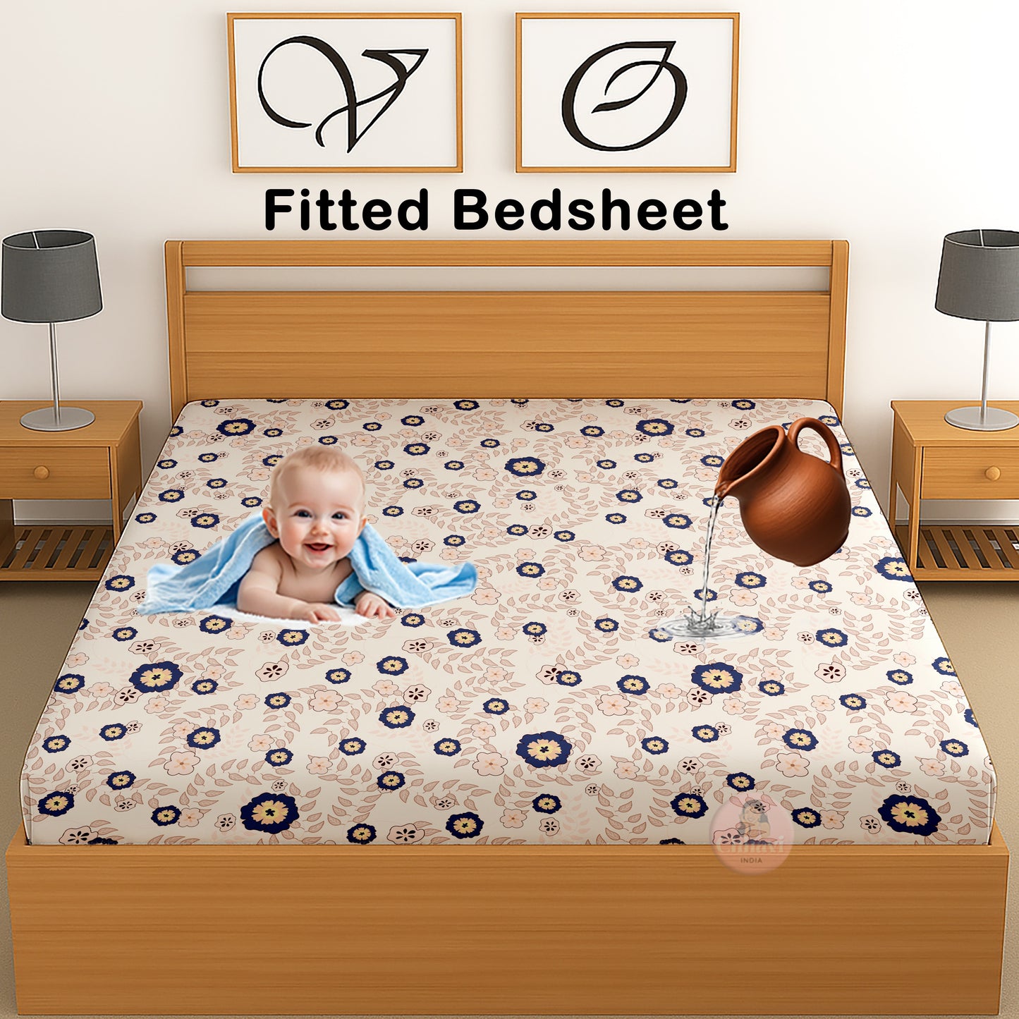 CHHAVI INDIA 210 TC Microfiber Waterproof Printed Fitted (Elastic) Bedsheet