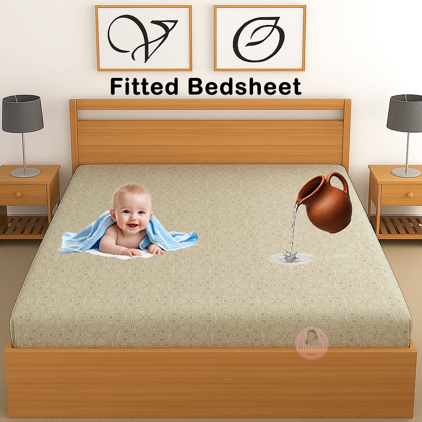 CHHAVI INDIA 210 TC Microfiber Waterproof Printed Fitted (Elastic) Bedsheet
