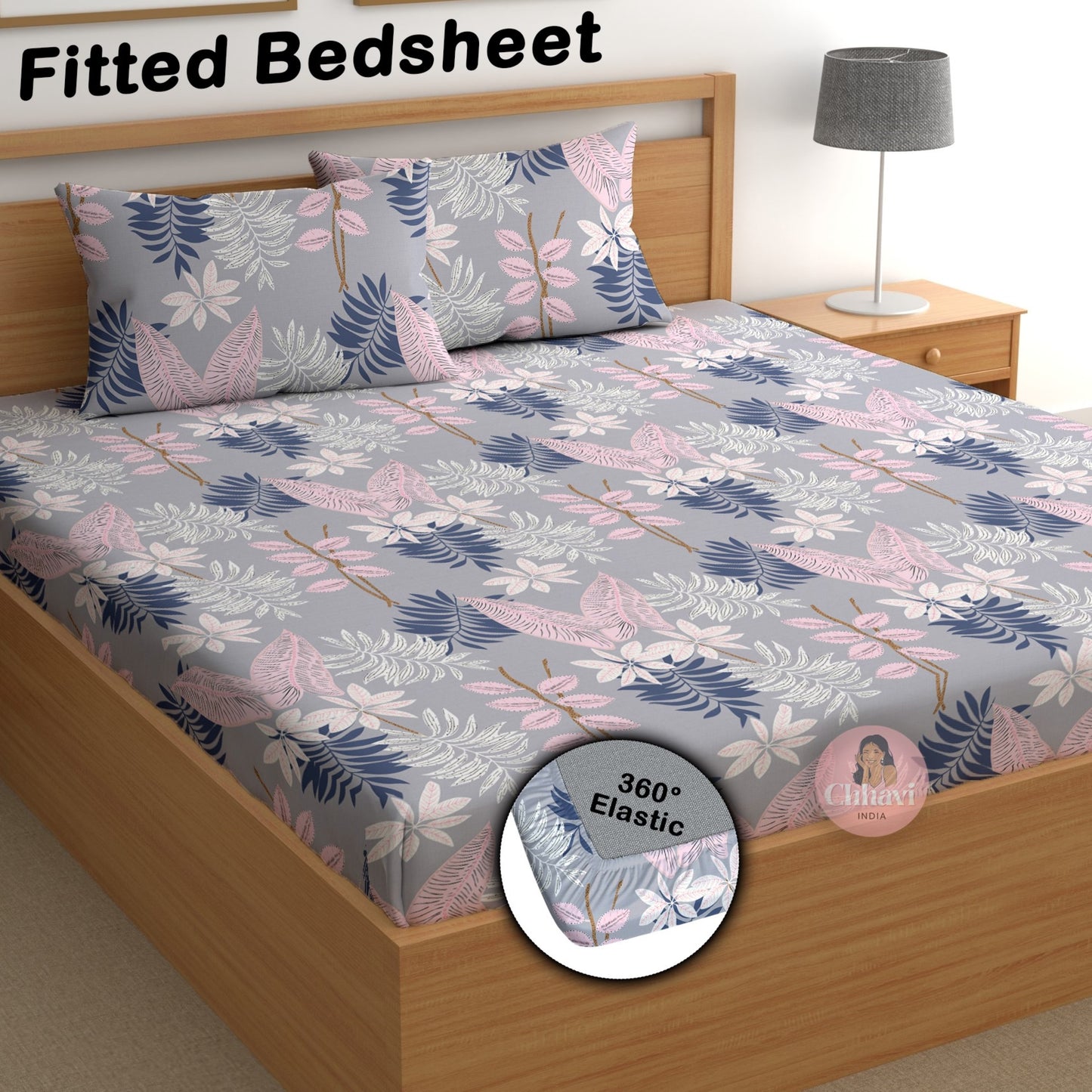 CHHAVI INDIA 180 TC Microfiber Double Fitted  Size Printed Bedsheet