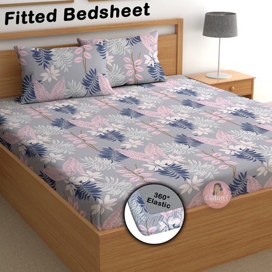 CHHAVI INDIA 180 TC Microfiber Double Fitted  Size Printed Bedsheet