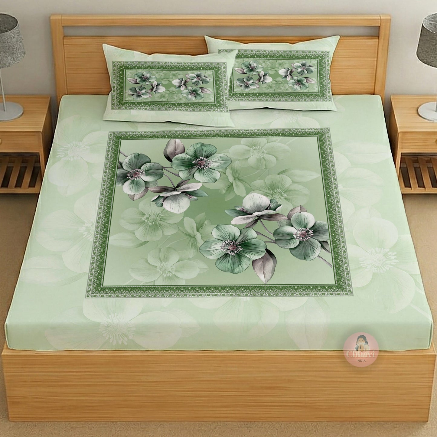 CHHAVI INDIA 210 TC Microfiber Printed King Size Bedsheet With 2 Pillow Covers