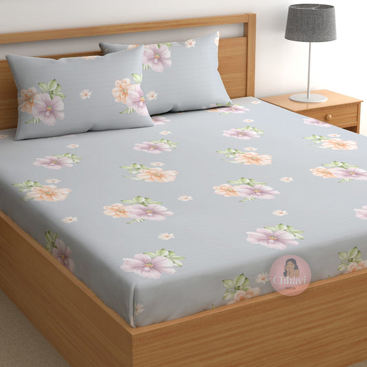 CHHAVI INDIA 210 TC Microfiber Printed Double Bedsheet With Pillow Covers