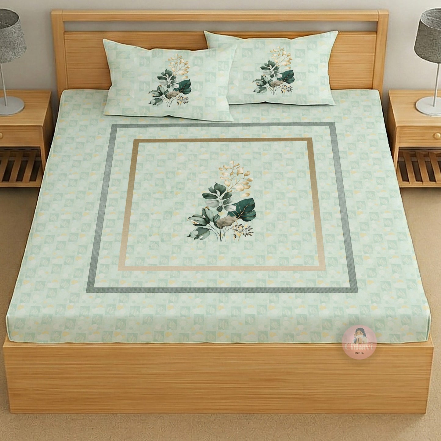 CHHAVI INDIA 210 TC Microfiber Printed King Size Bedsheet With 2 Pillow Covers