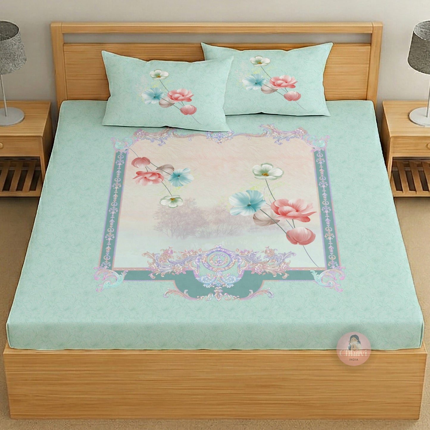 CHHAVI INDIA 210 TC Microfiber Printed King Size Bedsheet With 2 Pillow Covers