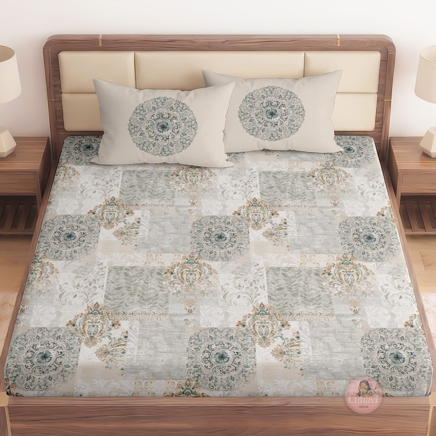 CHHAVI INDIA 210 TC Microfiber Printed King Size Bedsheet With Pillow Covers