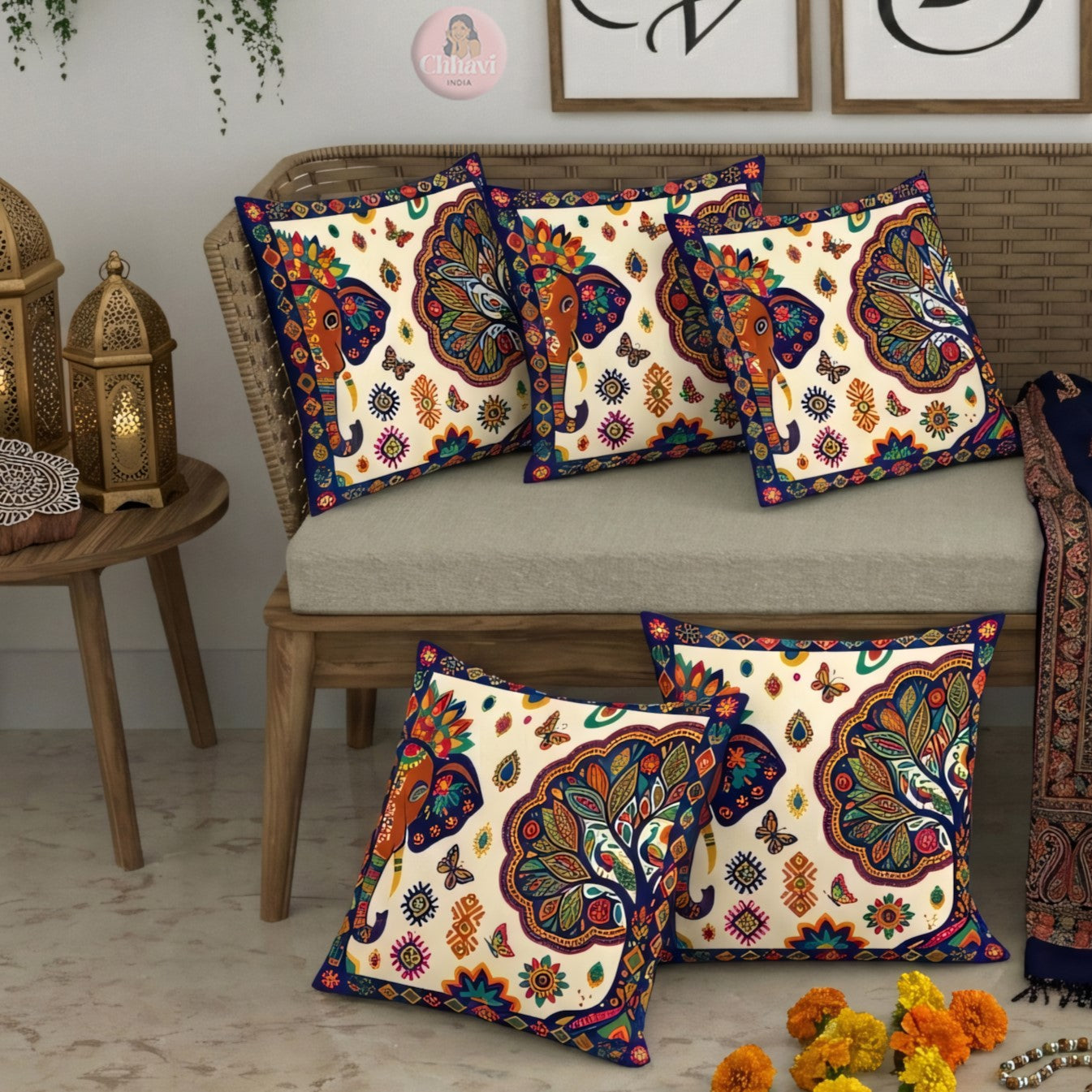 CHHAVI INDIA Microfiber Cushions Cover Pack of 5