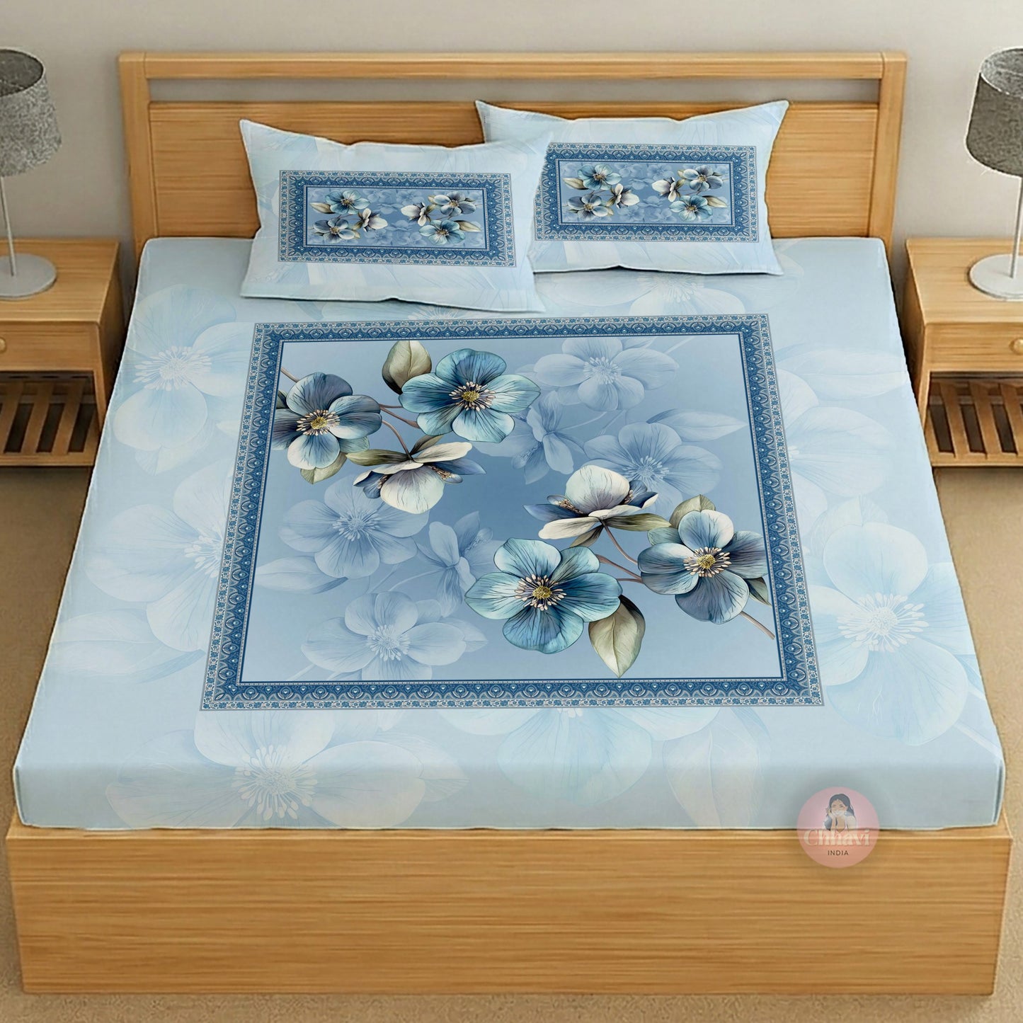 CHHAVI INDIA 210 TC Microfiber Printed King Size Bedsheet With 2 Pillow Covers