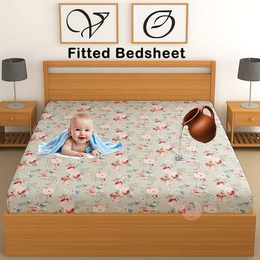 CHHAVI INDIA 210 TC Microfiber Waterproof Printed Fitted (Elastic) Bedsheet