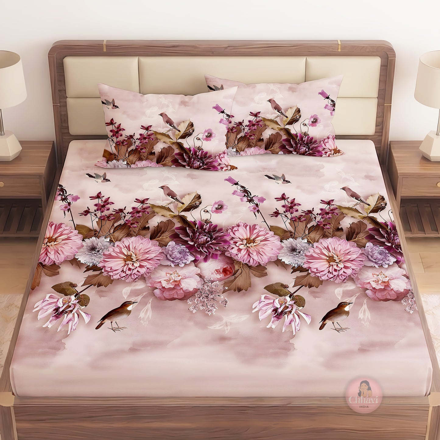 CHHAVI INDIA 210 TC Microfiber Printed King Size Bedsheet With Pillow Covers