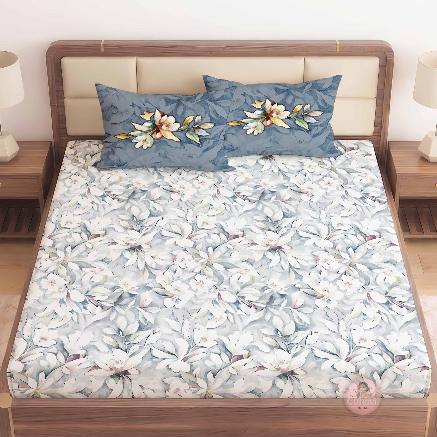 CHHAVI INDIA 210 TC Microfiber Printed King Size Bedsheet With Pillow Covers