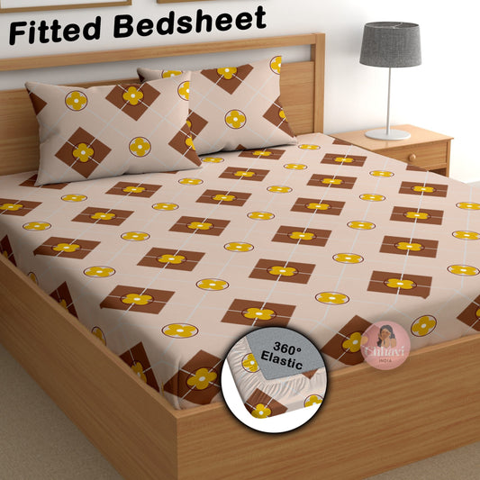 CHHAVI INDIA 180 TC Microfiber Double Fitted  Size Printed Bedsheet