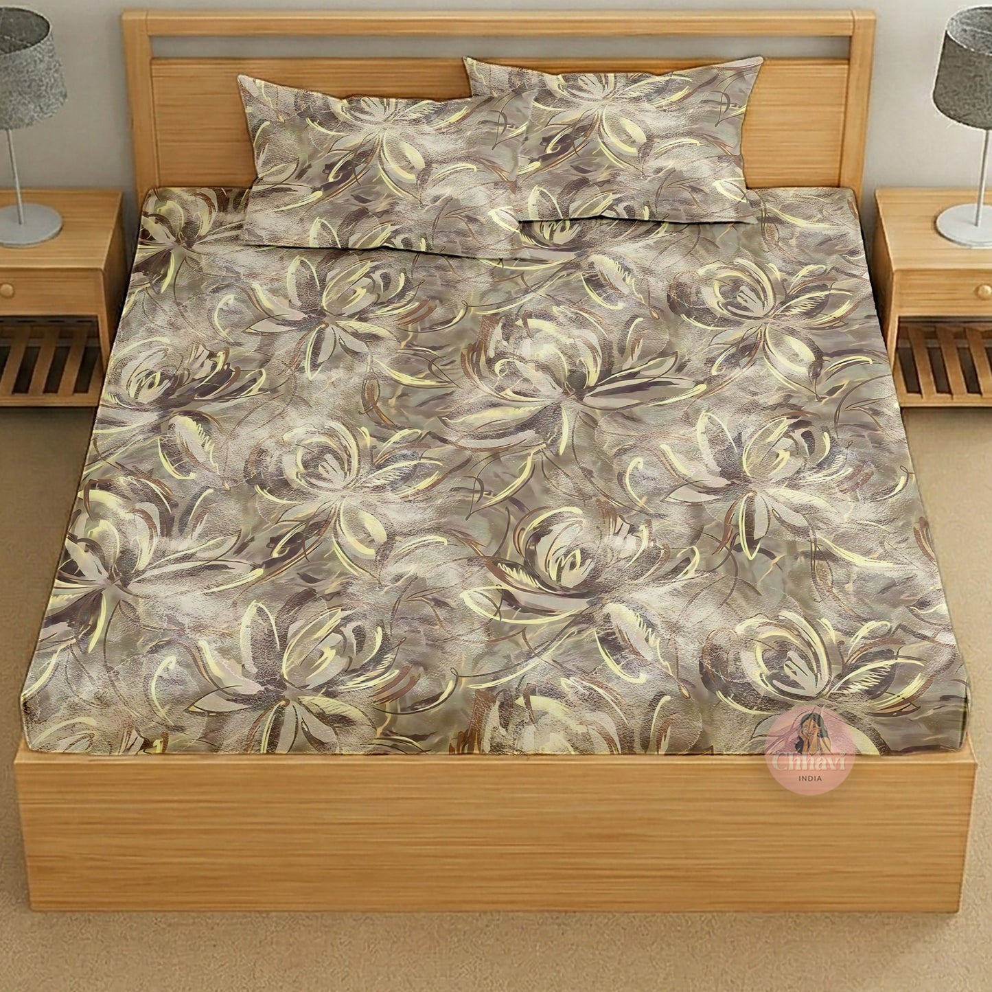 CHHAVI INDIA 210 TC Microfiber Printed King Size Bedsheet With 2 Pillow Covers