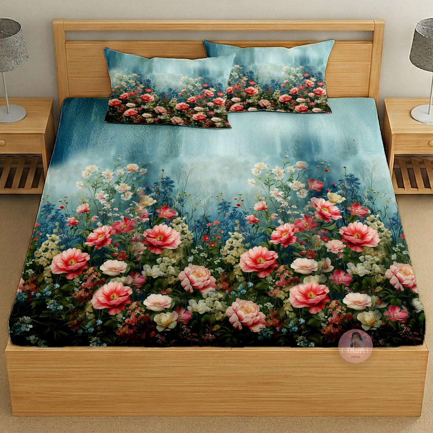 CHHAVI INDIA 210 TC Microfiber Printed King Size Bedsheet With 2 Pillow Covers