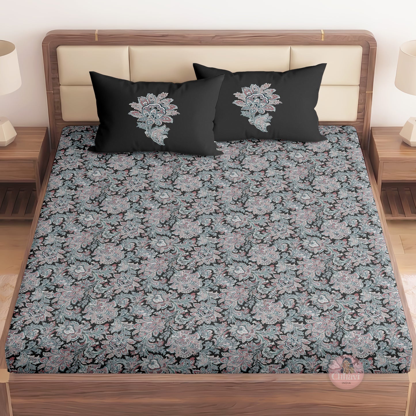 CHHAVI INDIA 210 TC Microfiber Printed King Size Bedsheet With Pillow Covers