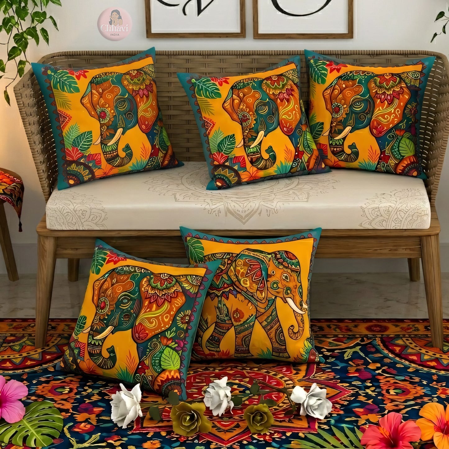 CHHAVI INDIA Microfiber Cushions Cover Pack of 5
