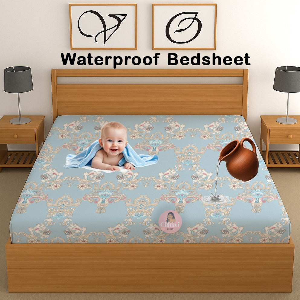 CHHAVI INDIA 210 TC Microfiber Waterproof Printed Fitted (Elastic) Bedsheet