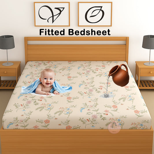 CHHAVI INDIA 210 TC Microfiber Waterproof Printed Fitted (Elastic) Bedsheet