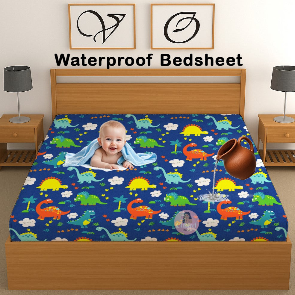 CHHAVI INDIA 210 TC Microfiber Waterproof Printed Fitted (Elastic) Bedsheet