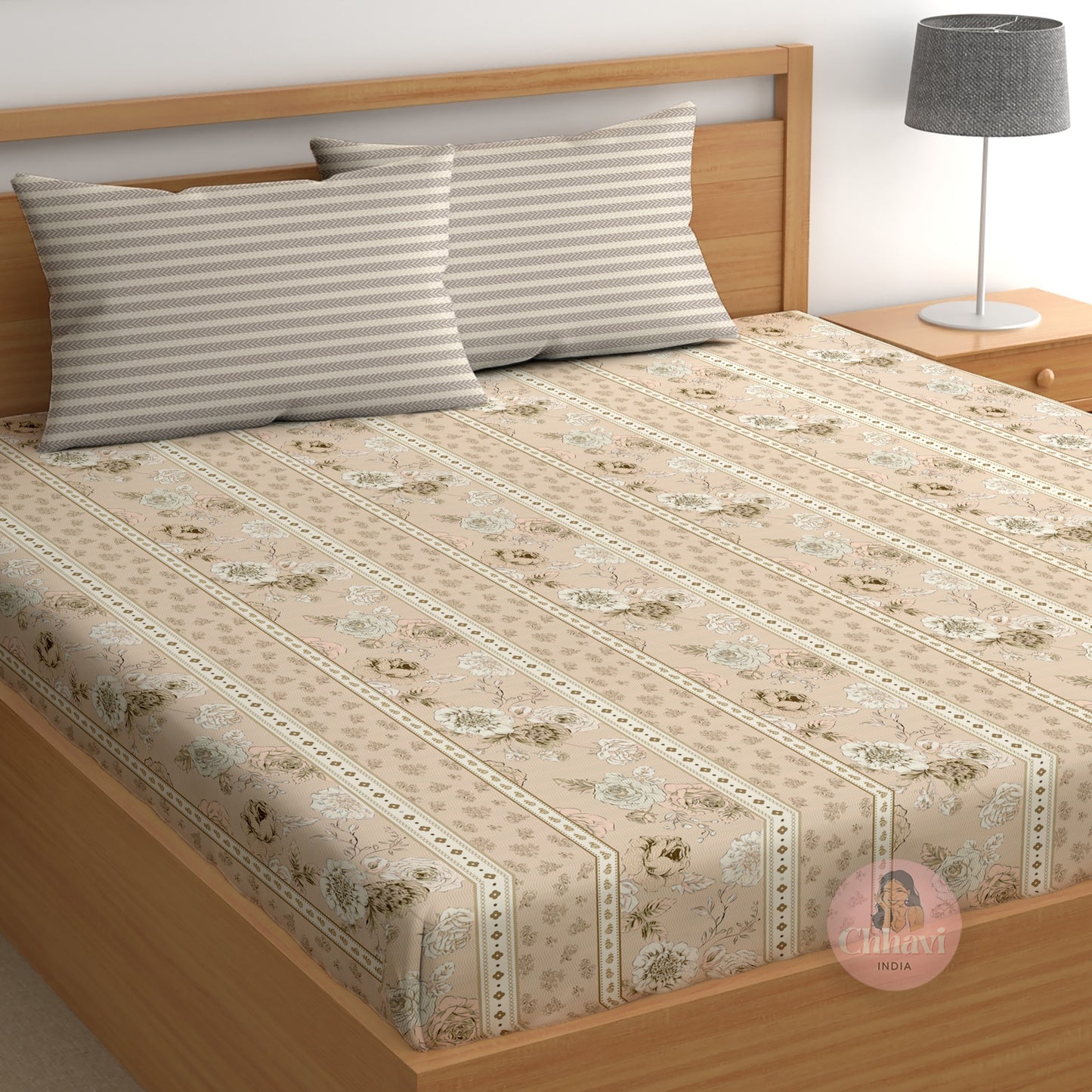 CHHAVI INDIA 210 TC Microfiber Printed King Size Bedsheet With Pillow Covers