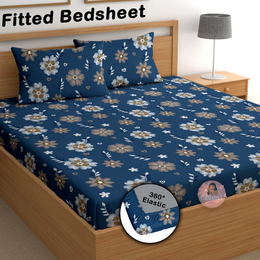 CHHAVI INDIA 180 TC Microfiber Double Fitted  Size Printed Bedsheet