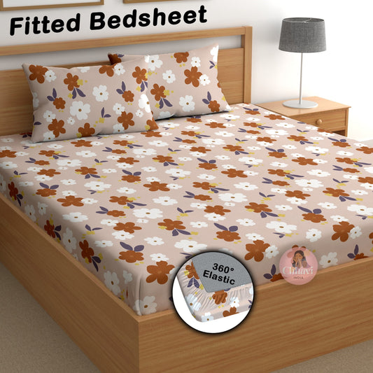 CHHAVI INDIA 180 TC Microfiber Double Fitted  Size Printed Bedsheet