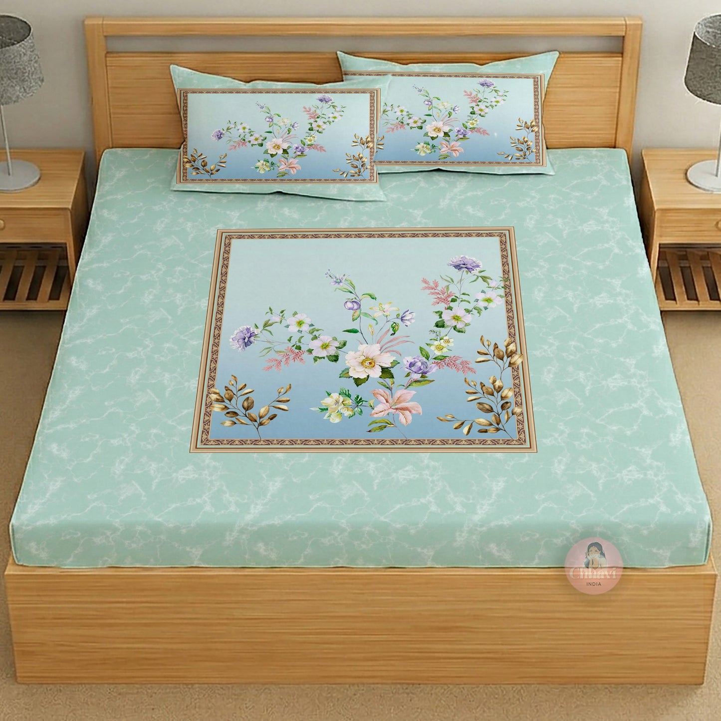CHHAVI INDIA 210 TC Microfiber Printed King Size Bedsheet With 2 Pillow Covers