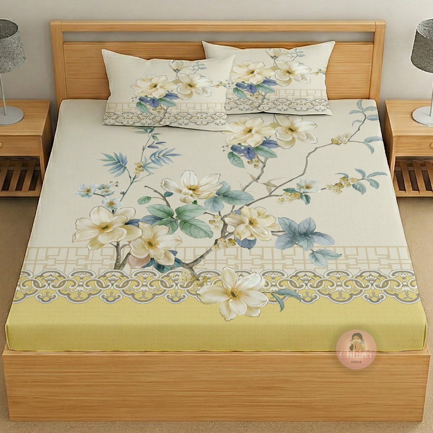 CHHAVI INDIA 210 TC Microfiber Printed King Size Bedsheet With 2 Pillow Covers