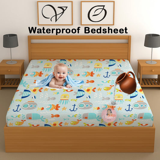 CHHAVI INDIA 210 TC Microfiber Waterproof Printed Fitted (Elastic) Bedsheet