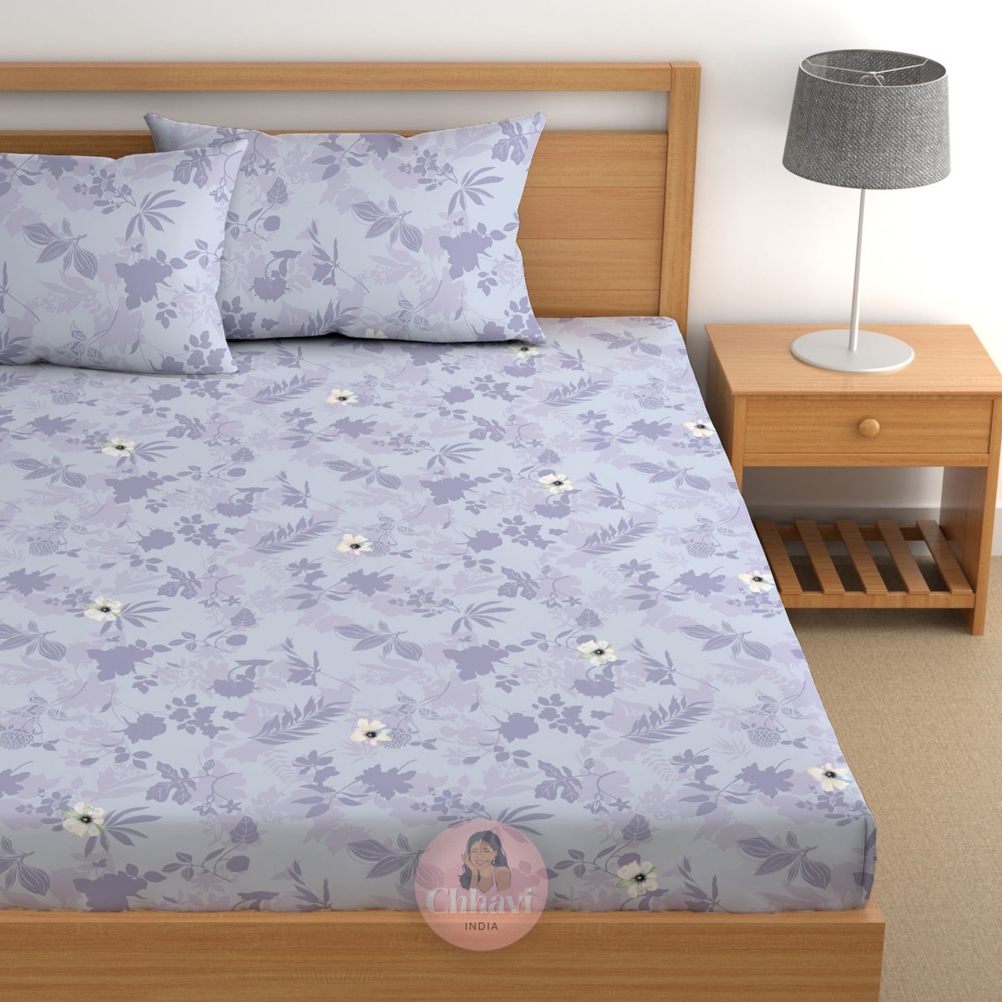 CHHAVI INDIA 180 TC Microfiber Double Fitted  Size Printed Bedsheet