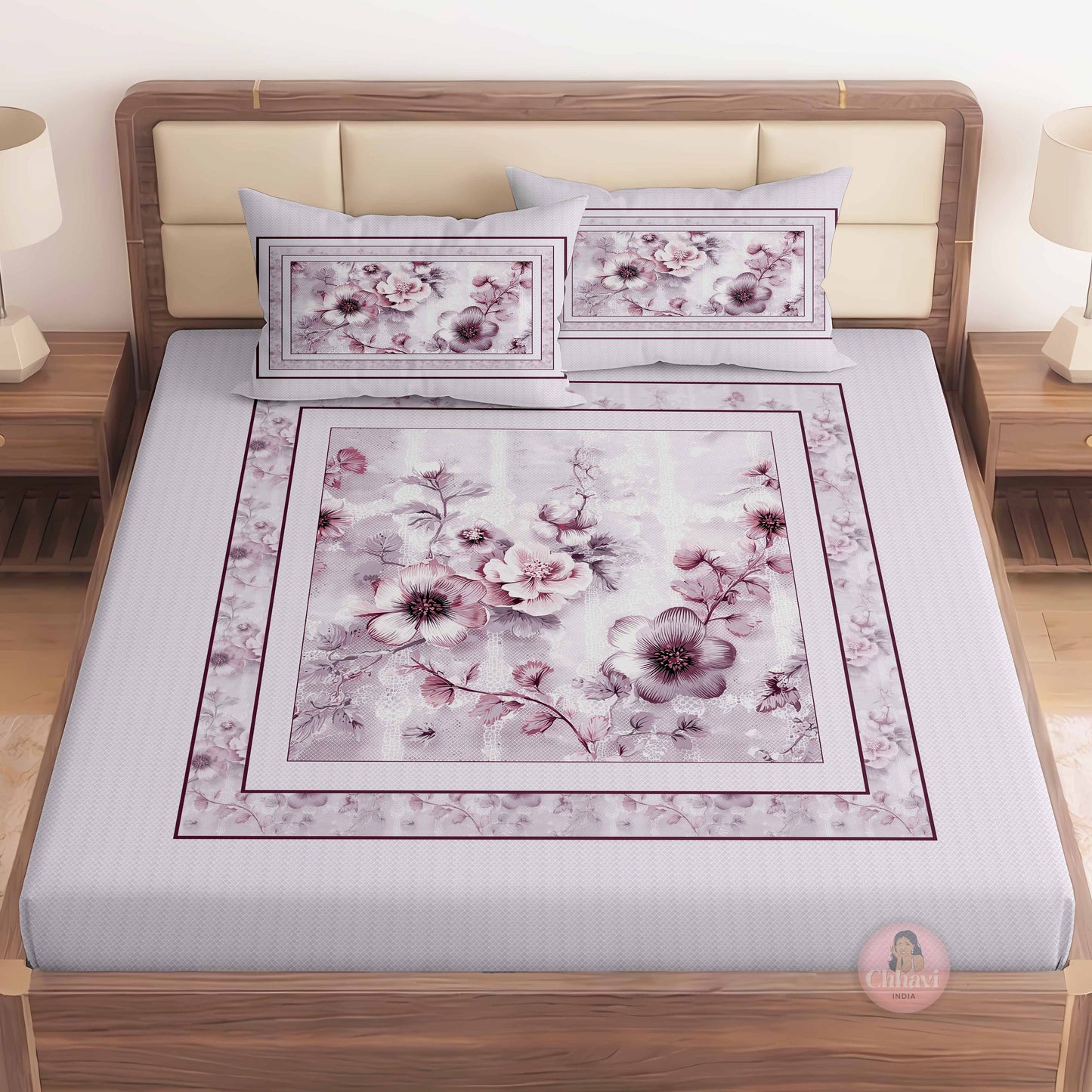 CHHAVI INDIA 210 TC Microfiber Printed King Size Bedsheet With Pillow Covers