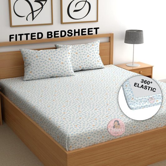 CHHAVI INDIA 210 TC Microfiber Fitted Double Size Printed Bedsheet With 2 Pillow covers