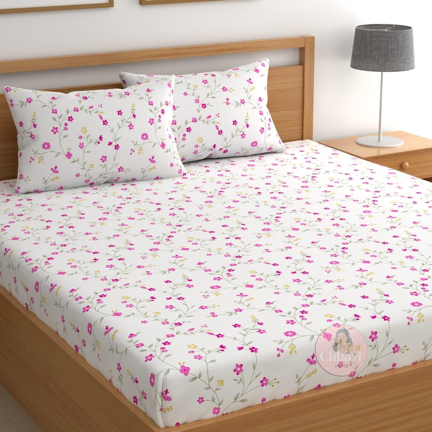 CHHAVI INDIA 210 TC Microfiber Printed Double Bedsheet With Pillow Covers
