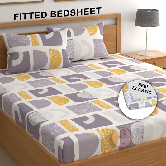 CHHAVI INDIA 210 TC Microfiber Fitted Double Size Printed Bedsheet With 2 Pillow covers
