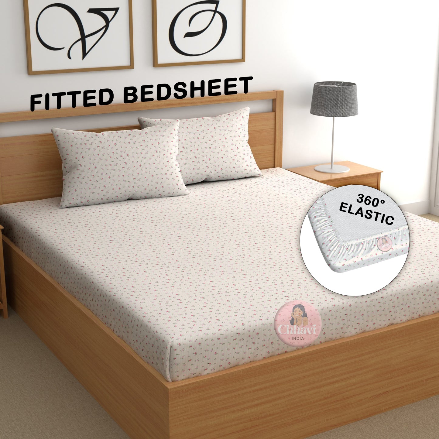 CHHAVI INDIA 210 TC Microfiber Fitted Double Size Printed Bedsheet With 2 Pillow covers